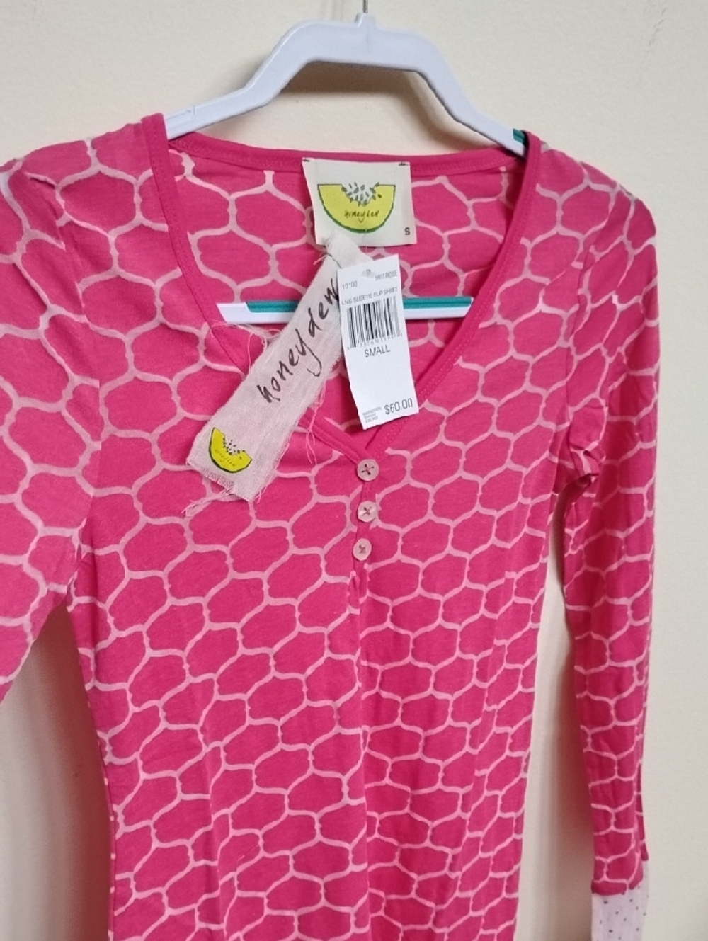 D- NWT Honeydew Intimates Hot Pink Geometric Henley Top - Picture 6 of 12